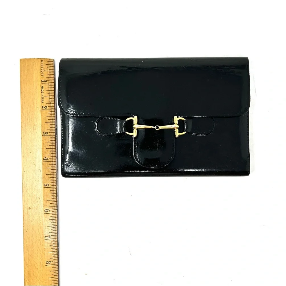 GUCCI horsebit black leather trifold vintage wallet, made in Italy